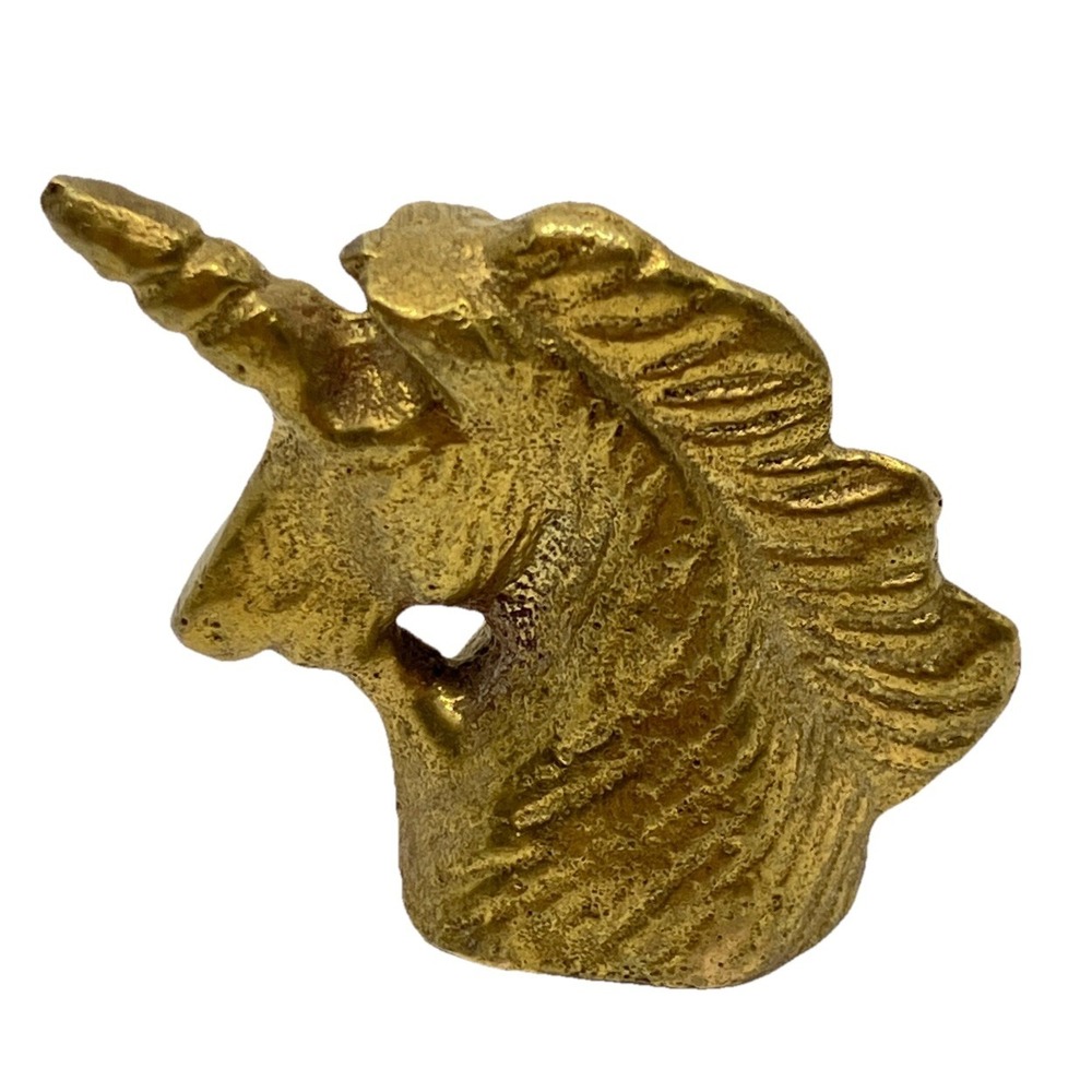 Vintage Solid Brass Unicorn Head Figurine Miniature Mythical Animal Decor 1.75"
